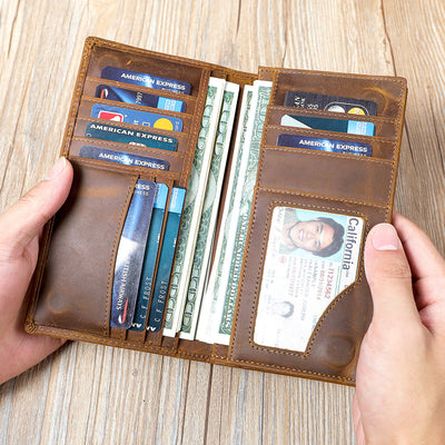 Men's Vintage-Inspired Crazy Horse Leather Long Wallet
