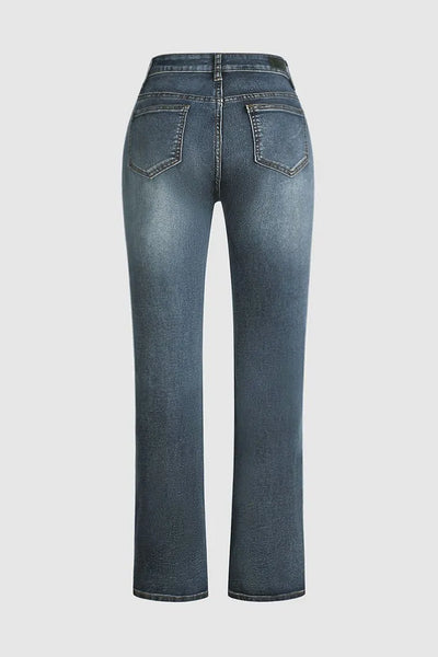Jean bootcut taille moyenne avec broderie florale à la main