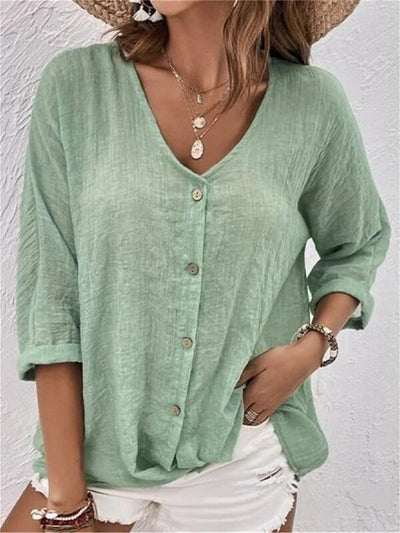 Button Up Casual V-Neck Long Sleeve T-Shirt