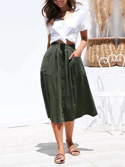 Women's Casual High Waist Button Skirt