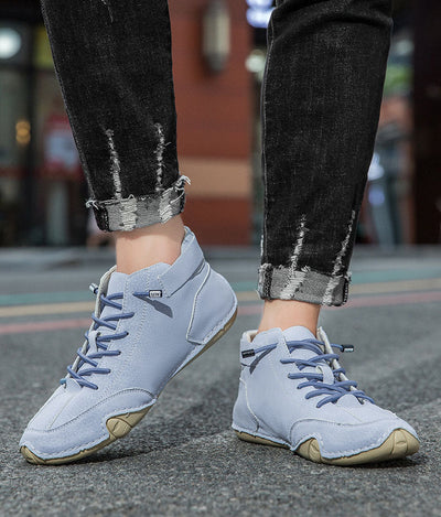 Unisex Leather Lace-Up Mid-Top Casual Sneakers
