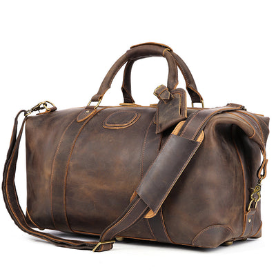 Vintage-Inspired Crazy Horse Leather Travel Duffel Bag