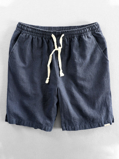 Short décontracté en coton et lin mélangés avec cordon de serrage pour homme