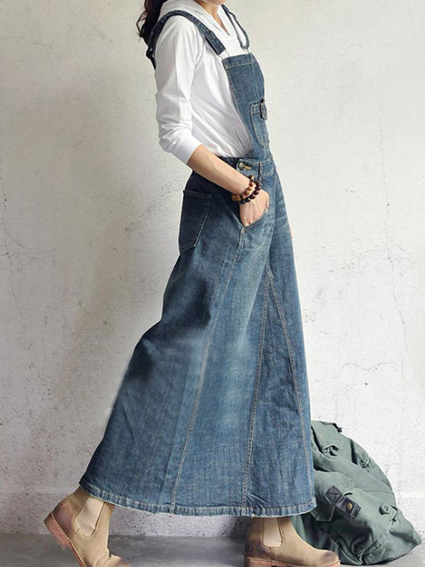 blue overall dress Lana Roux Women's Baggy Maxi Denim Overall Dress Medium Denim / Large main image 1