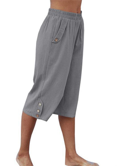 Capri décontracté en coton à taille élastique pour femme