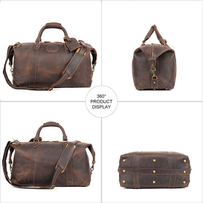 Vintage-Inspired Crazy Horse Leather Travel Duffel Bag