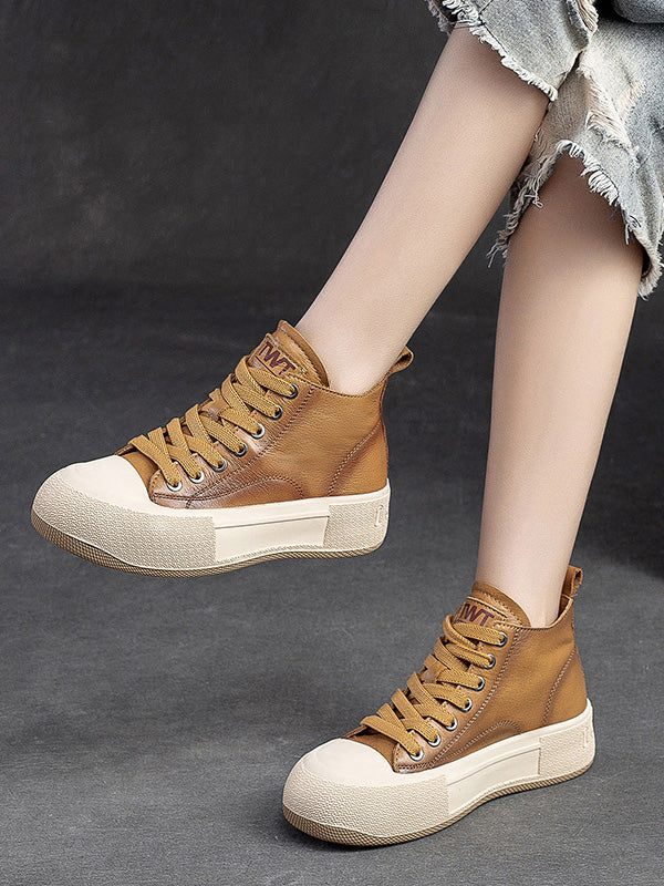 Bottines plates décontractées en cuir pour femmes