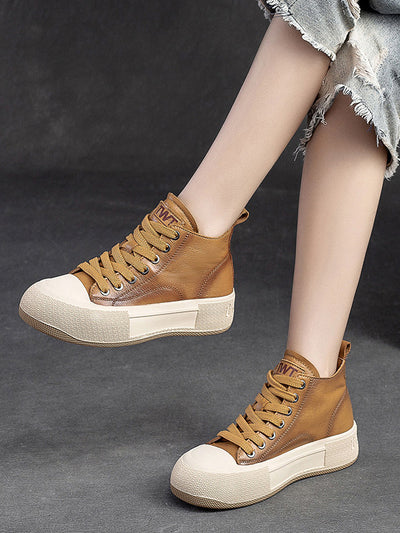Bottines plates décontractées en cuir pour femmes