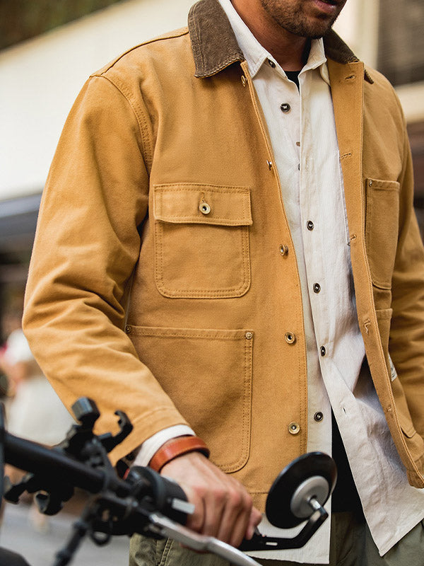 Men's American Vintage-Inspired Canvas Jacket Multi Pocket Cargo Jacket