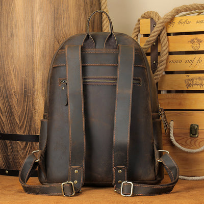 Men's Vintage-Inspired Crazy Horse Leather Backpack