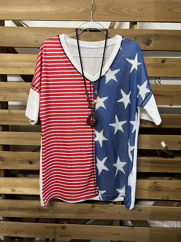 American Flag Stars and Stripes Panel Short Sleeve T-Shirt
