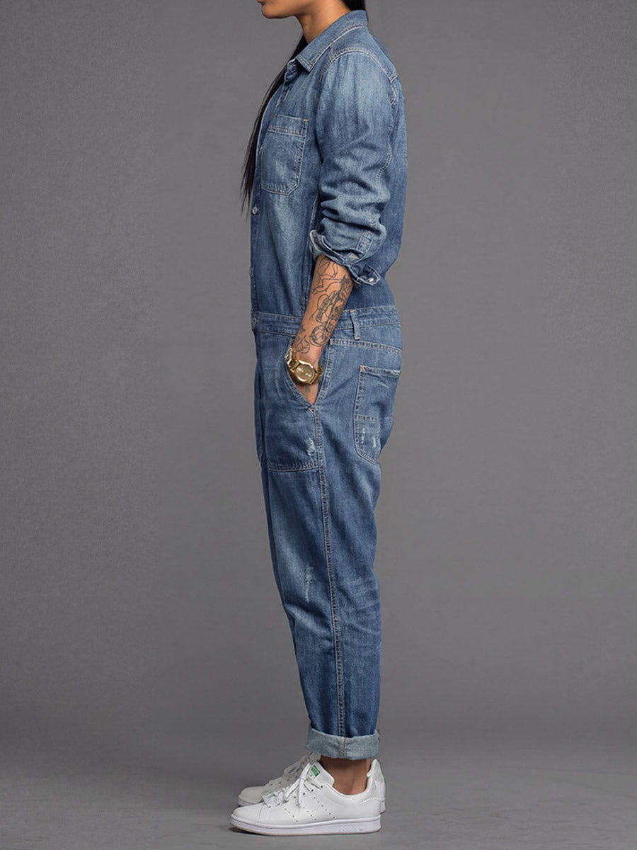 Women's Relaxed Fit Denim Coverall Jumpsuit – Madepants