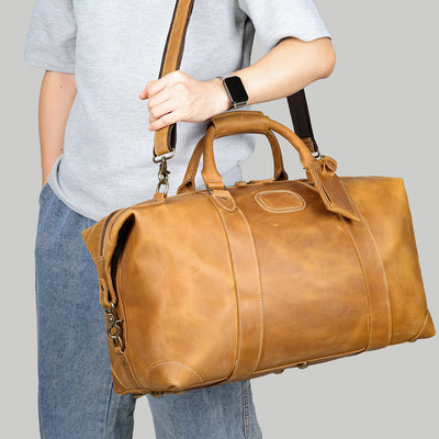 Vintage-Inspired Crazy Horse Leather Travel Duffel Bag