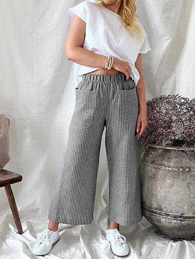 Pantalones anchos cómodos informales con cintura elástica a rayas para mujer