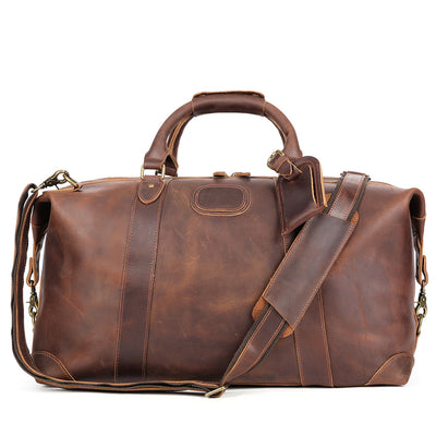 Vintage-Inspired Crazy Horse Leather Travel Duffel Bag