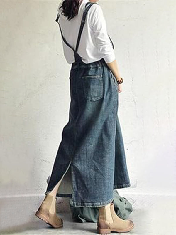 Casual Vintage-Inspired Back Slit Denim Overall Dress – Madepants