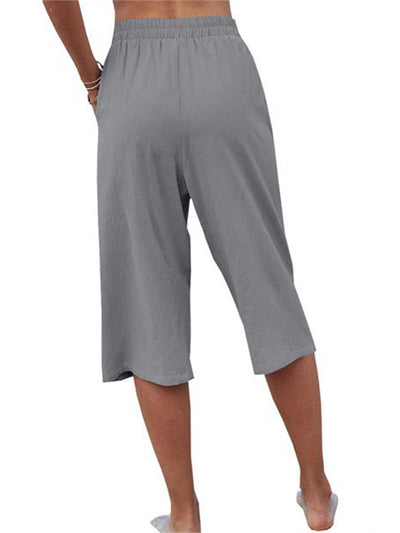 Capri décontracté en coton à taille élastique pour femme