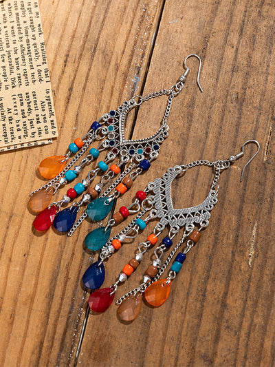 Pendientes colgantes con cuentas y borlas bohemias