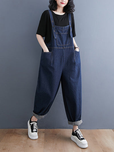 Salopette ample en jean à poches multiples pour femme