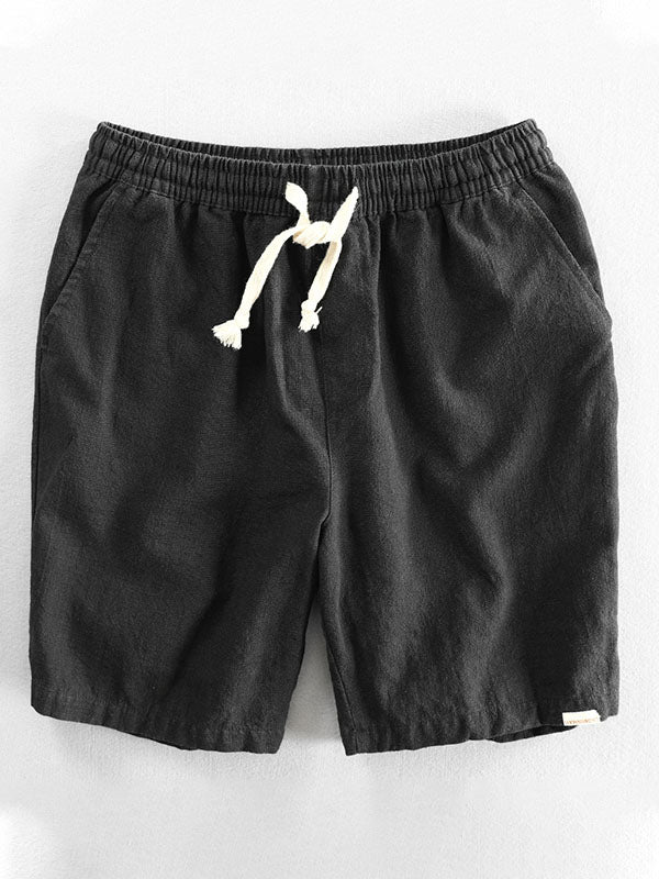 Short décontracté en coton et lin mélangés avec cordon de serrage pour homme
