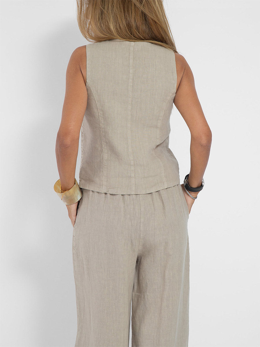 Conjunto de dos piezas con chaleco informal y pantalones anchos