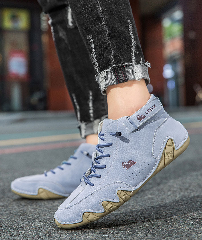 Unisex Leather Lace-Up Mid-Top Casual Sneakers
