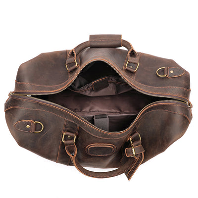 Vintage-Inspired Crazy Horse Leather Travel Duffel Bag