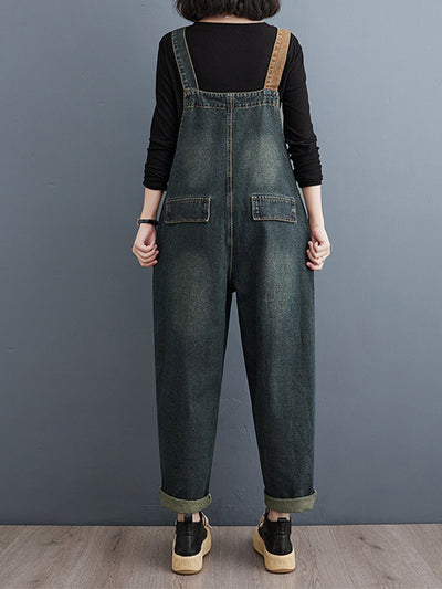 Salopette en denim délavé contrasté pour femme