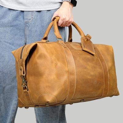 Vintage-Inspired Crazy Horse Leather Travel Duffel Bag