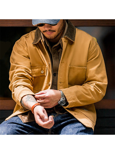 Men's American Vintage-Inspired Canvas Jacket Multi Pocket Cargo Jacket