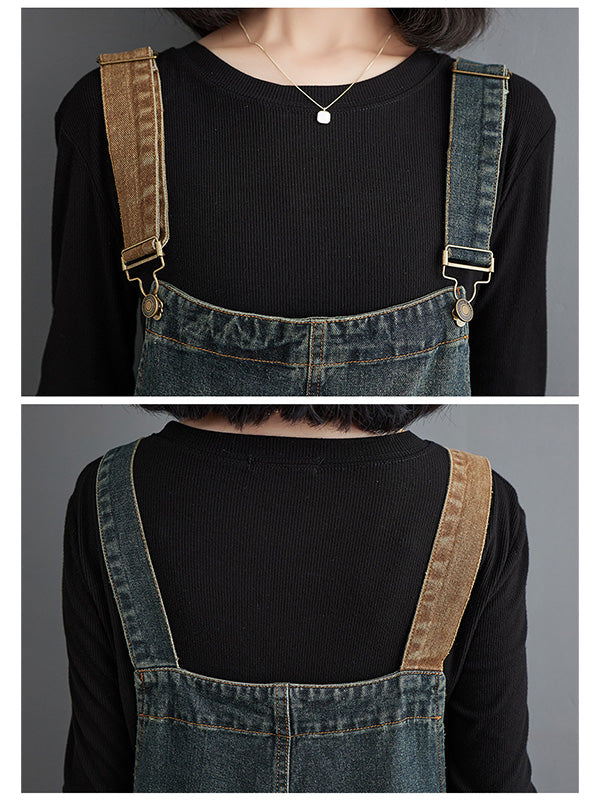 Salopette en denim délavé contrasté pour femme