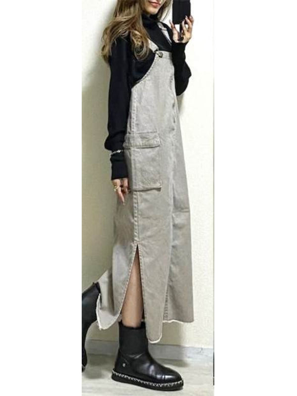 Robe salopette décontractée pour femme avec fentes latérales