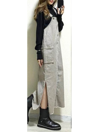 Robe salopette décontractée pour femme avec fentes latérales