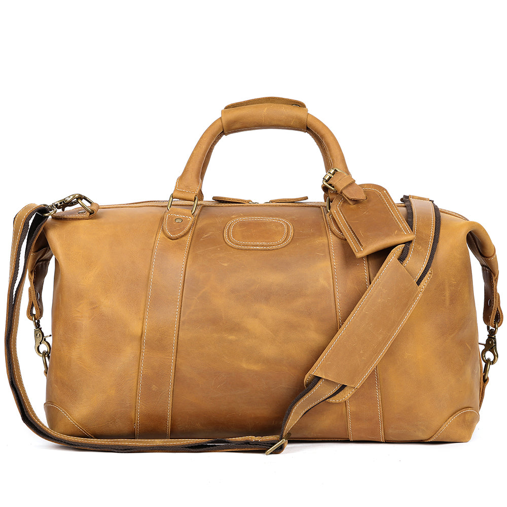 Vintage-Inspired Crazy Horse Leather Travel Duffel Bag