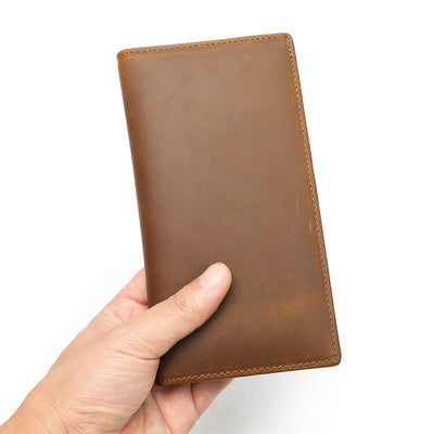 Men's Vintage-Inspired Crazy Horse Leather Long Wallet