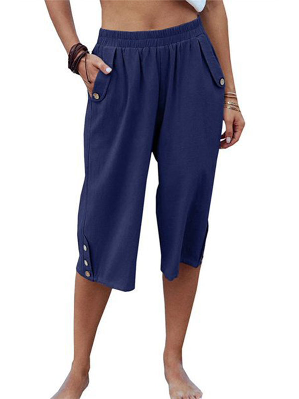 Capri décontracté en coton à taille élastique pour femme