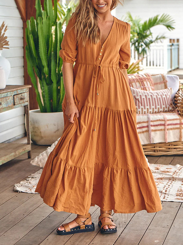 Bohemian Drawstring Waist Maxi Dresses