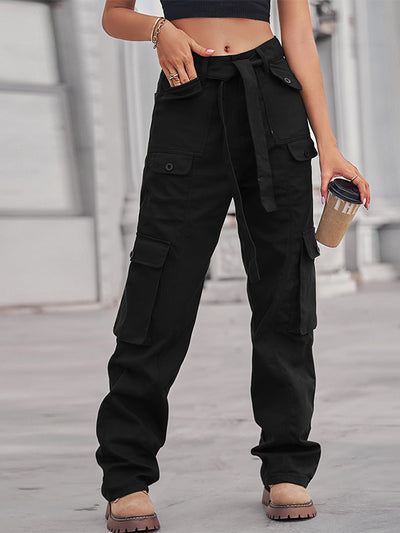 Women's Casual Wash Denim Multi-Pocket Cargo Pants