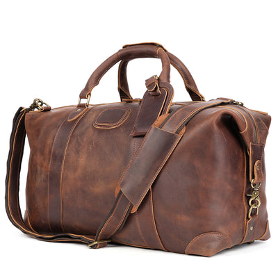 Vintage-Inspired Crazy Horse Leather Travel Duffel Bag