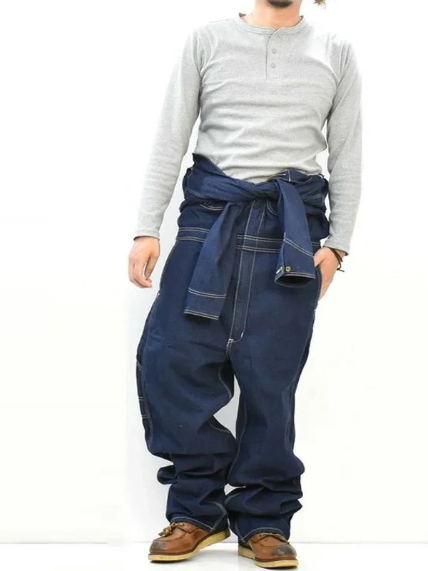 Men's Zipper Multi Pocket Long Sleeve Denim Coveralls