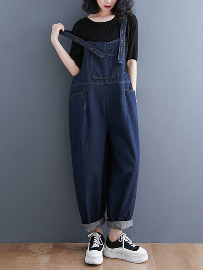 Salopette ample en jean à poches multiples pour femme