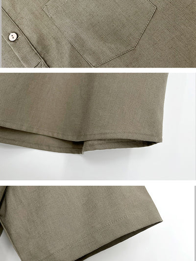 Polo de manga corta de algodón y lino de color liso para hombre