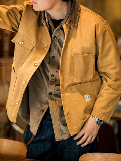 Men's American Vintage-Inspired Canvas Jacket Multi Pocket Cargo Jacket