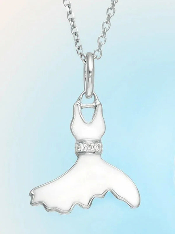 White Flare Dress Pendant in Sterling Silver Necklace