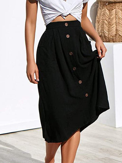 Women's Casual High Waist Button Skirt