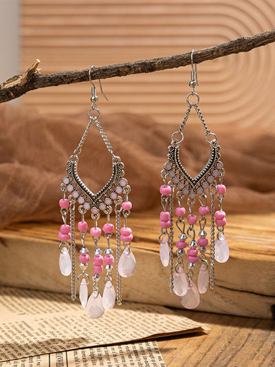 Pendientes colgantes con cuentas y borlas bohemias