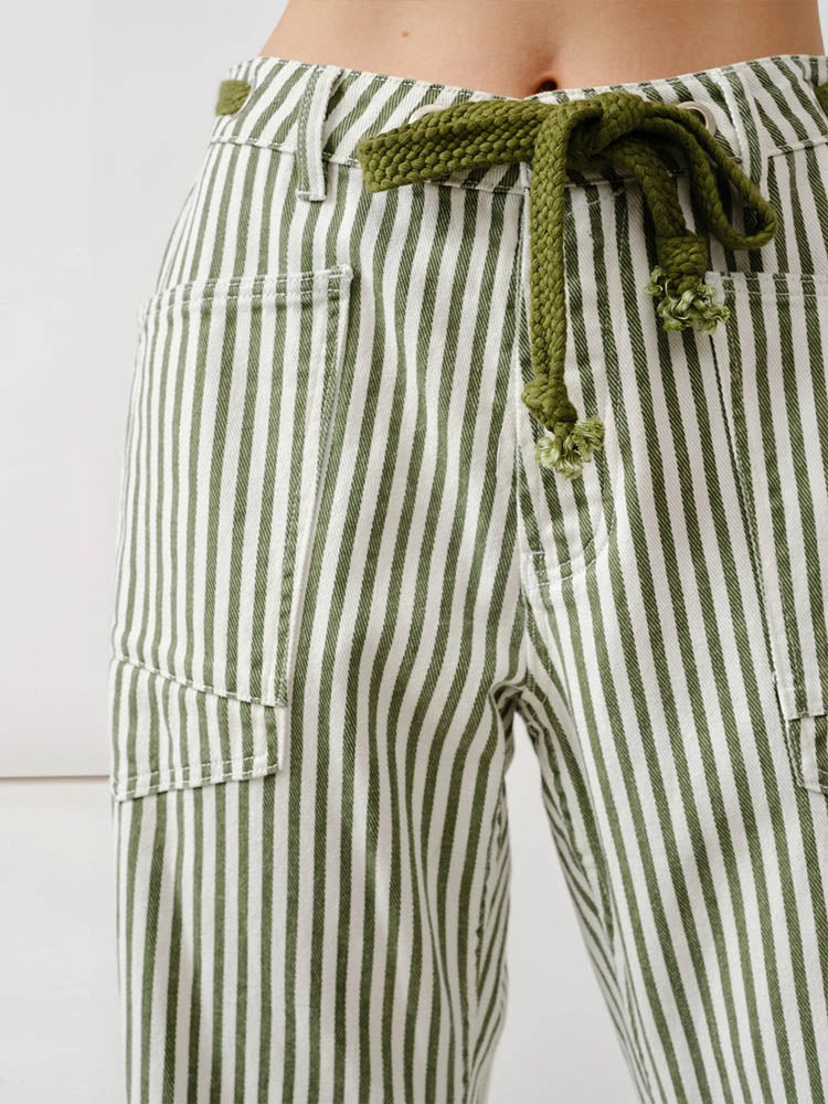 Railroad Stripe Relaxed Fit Barrel Pants