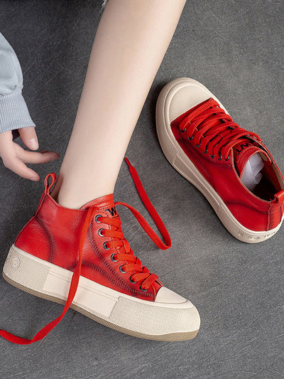 Bottines plates décontractées en cuir pour femmes