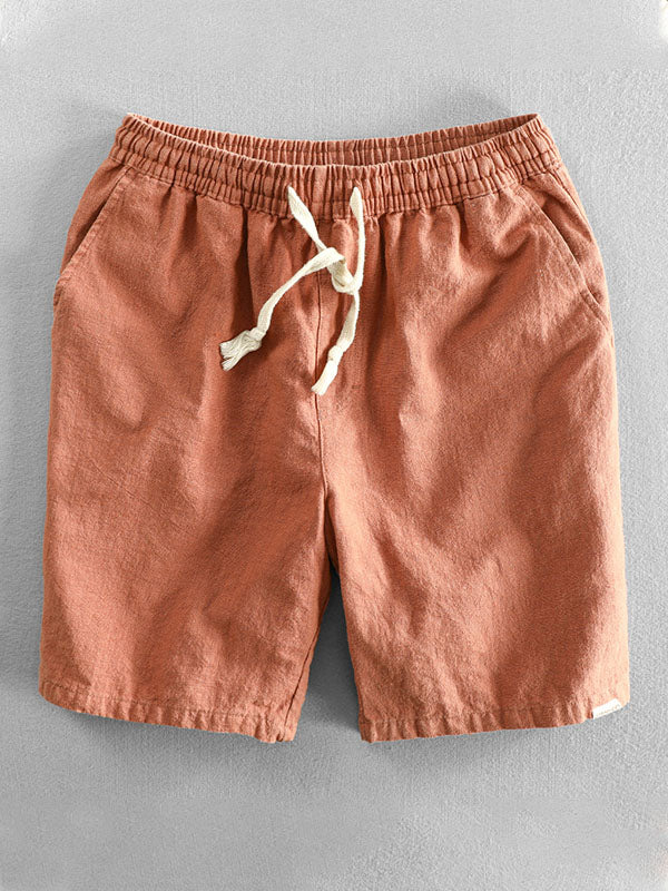 Short décontracté en coton et lin mélangés avec cordon de serrage pour homme