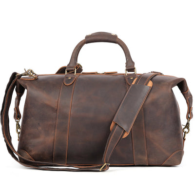 Vintage-Inspired Crazy Horse Leather Travel Duffel Bag